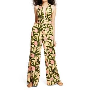 NWT Agua Bendita x Target Peony Botanical Jumpsuit Yellow Green Small